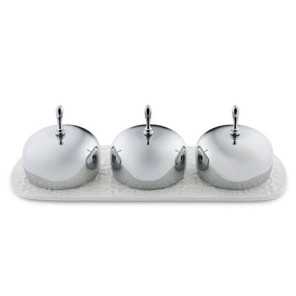 Alessi MW15 Dressed - Confiturier Blanc Confiturier à 3 compatiments avec couvercles