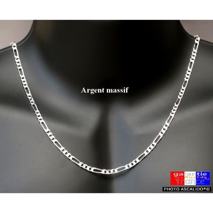 Chaine 50cm pour homme en argent massif 925 maille figaro 3.5mm avec boite