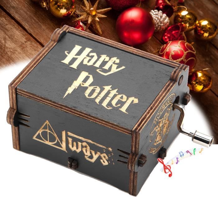 MEIHE Boîte à musique à manivelle en bois mécanique Noir Harry Potter