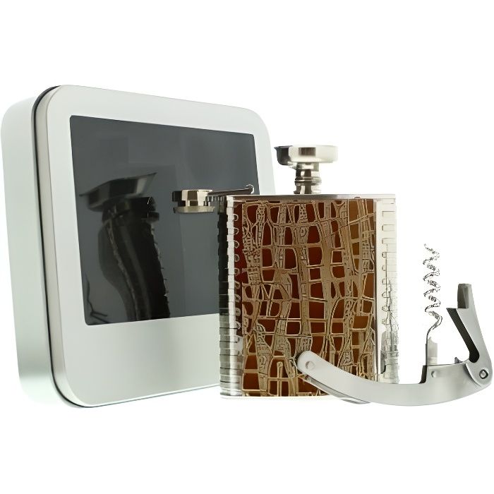 Flasque avec entonnoir et limonadier - Fiole à alcool Beige - Imitation cuir - 3 pièces