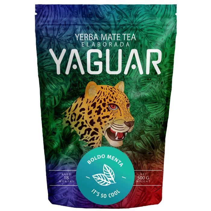 Yaguar Boldo Menta - Yerba Maté du Brésil - 500 g - Yerba Maté à base de plantes à la menthe et à boldo - Parfait pour minceur -