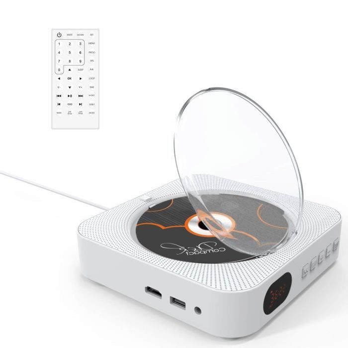Lecteur DVD, Lecteur DVD/CD Portable Montage Mural Bluetooth avec Télécommande,Full HD 1080p,Haut-Parleur HiFi intégré,Radio FM,3.5