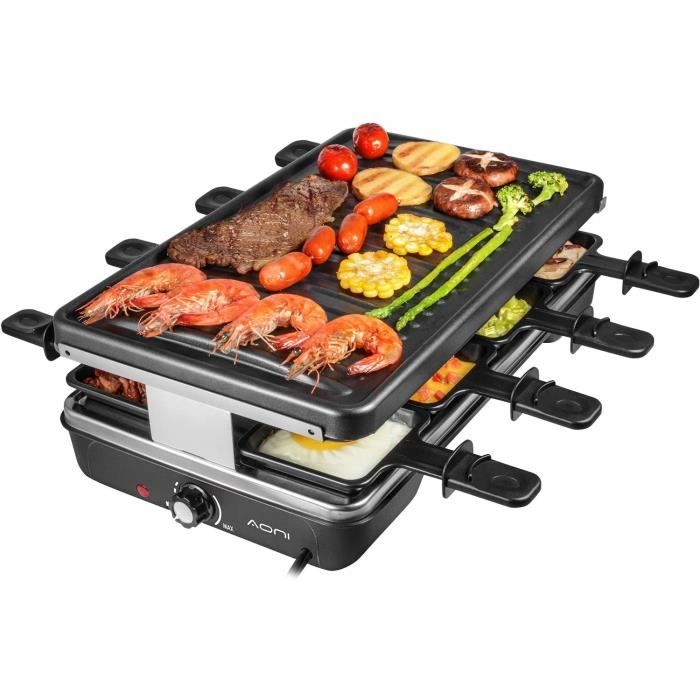 AONI Electric Raclette Grill Smokeless Party Grill Grill électrique avec surface de cuisson antiadhésive, 1200W Contrôle de la tempé