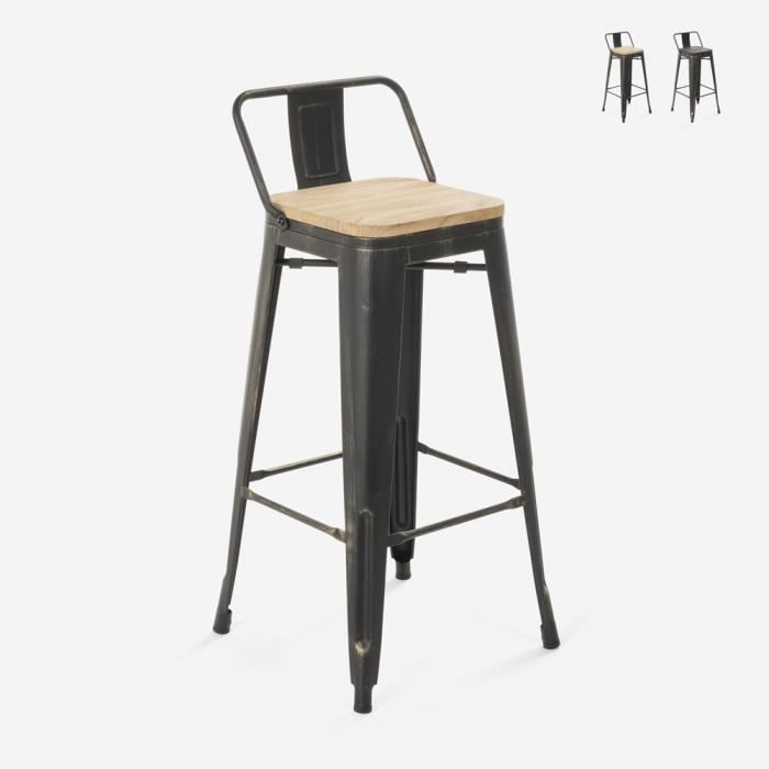 Tabouret design industriel métal bois vintage style tolix Brush Top, Couleur: bois neutre