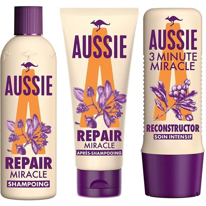 SHAMPOING Lot de Aussie - Repair Miracle Shampooing 300ml, Repair Miracle Apr&egraves-shampooing 200ml, 3MM Reconstructor Soin 14