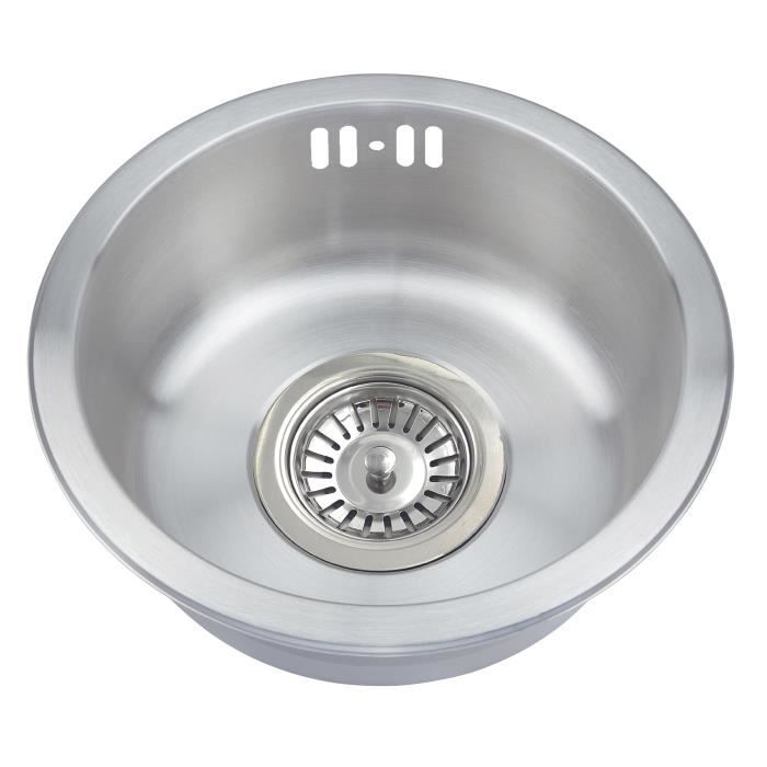 Petit cuve ronde encastrable Évier de cuisine en acier inoxydable brossé 25 cm pour cuisine, bateau, caravane (M12 bs)