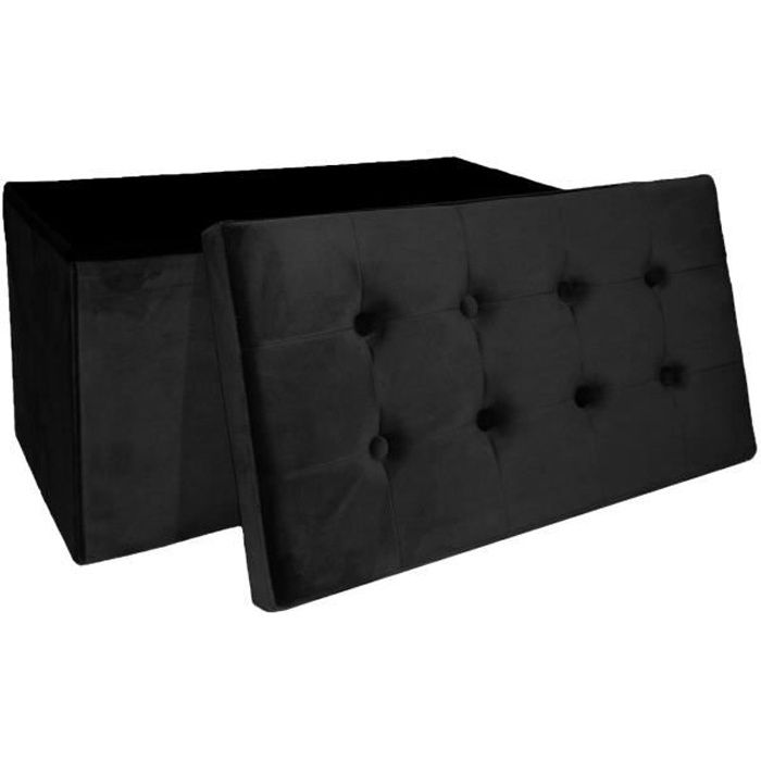 COTTON WOOD Banc Coffre pliable Velours - 76 x 38 x 38 cm - Noir