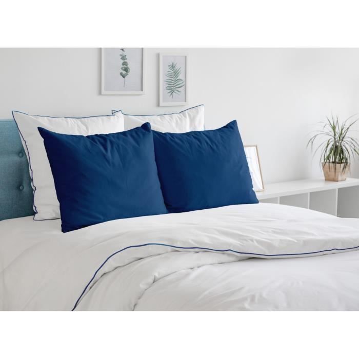 Housse de Couette 3 Pièces - Satin de Coton 80 Fils - 2 Personnes 220x240 cm - LE LISERÉ Bleu