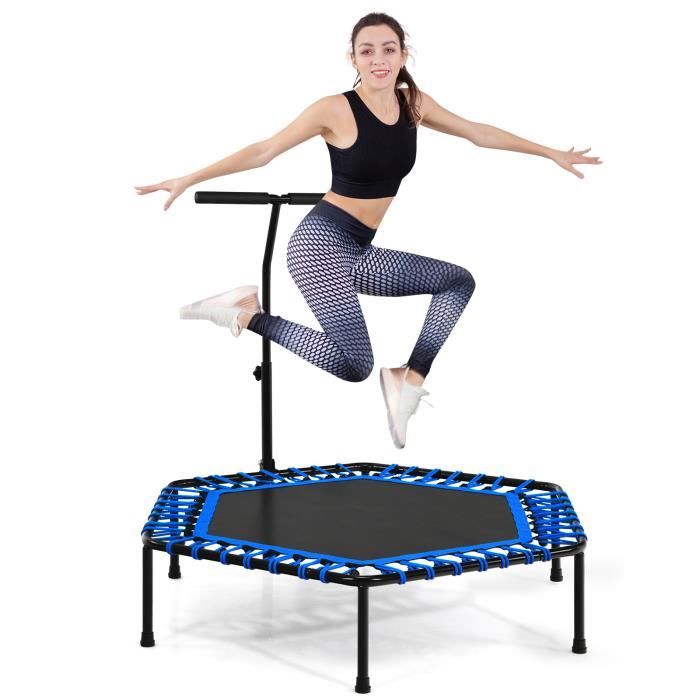 DREAMADE Trampoline de Fitness Hexagonal avec Poignée en FormeT Réglable, Trampoline d'Exercice Pliable avec Pied Antidérapant, Bleu