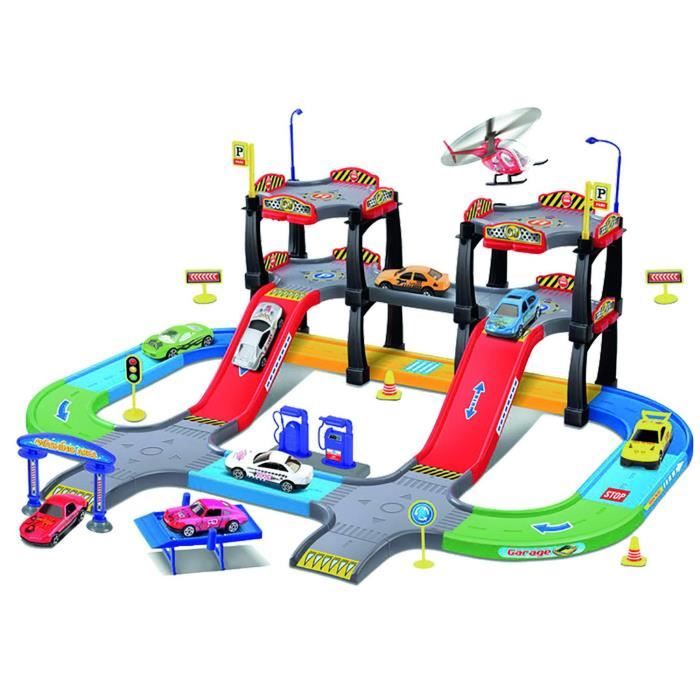Circuit ville avec 2 Voitures et 1 Hélicoptère - Multicolore