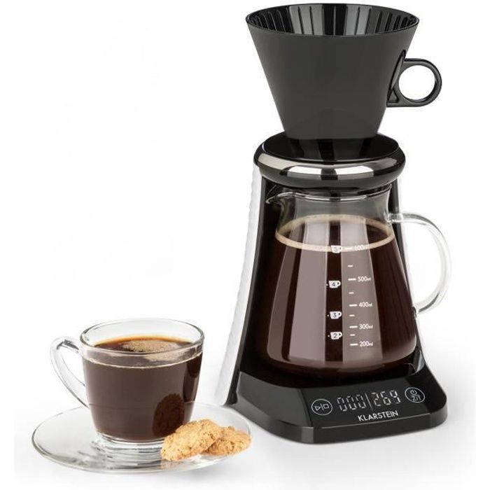 Klarstein craft coffee balance Cafetière filtre 0,6L avec verseuse en verre graduée - balance intégrée et affichage LED - noir
