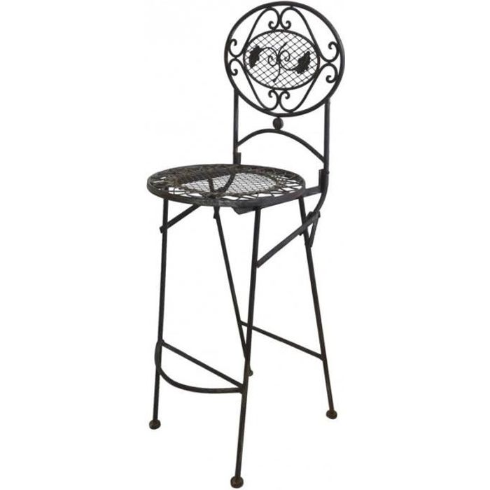 Chaise Haute Pliante Fauteuil de Bar Pliable ou pour Ilot Central en Fer Forgé Marron 67x72x115cm