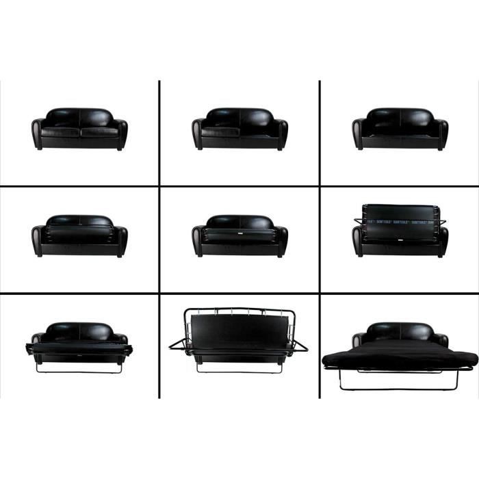 Miliboo - Canapé Club convertible en cuir de vachette noir 3 places