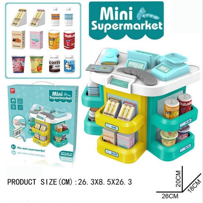 OHP Supermarché pour enfants Scannez et glissez la caisse enregistreuse à carte Commerçant Jouez à la maison bleu