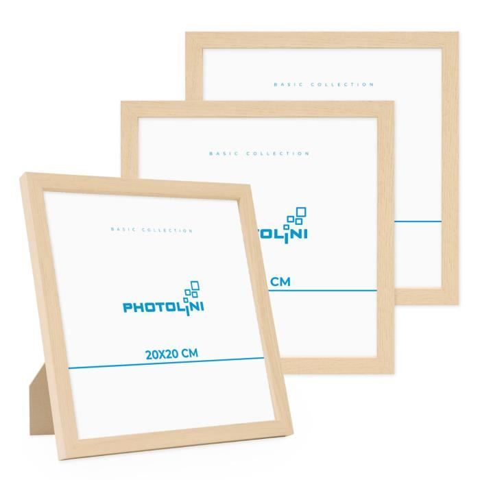 PHOTOLINI Lot de 3 cadres 20x20 cm Moderne Naturel en MDF avec vitre en acrylique