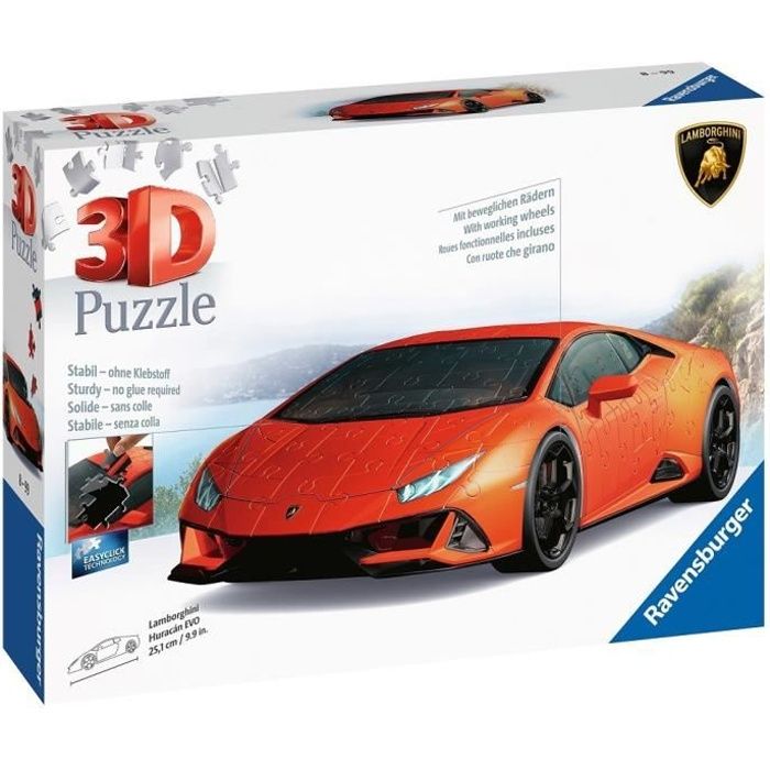 LAMBORGHINI Puzzle 3D Huracán EVO - Ravensburger - Véhicule 108 pièces - sans colle - Dès 8 ans