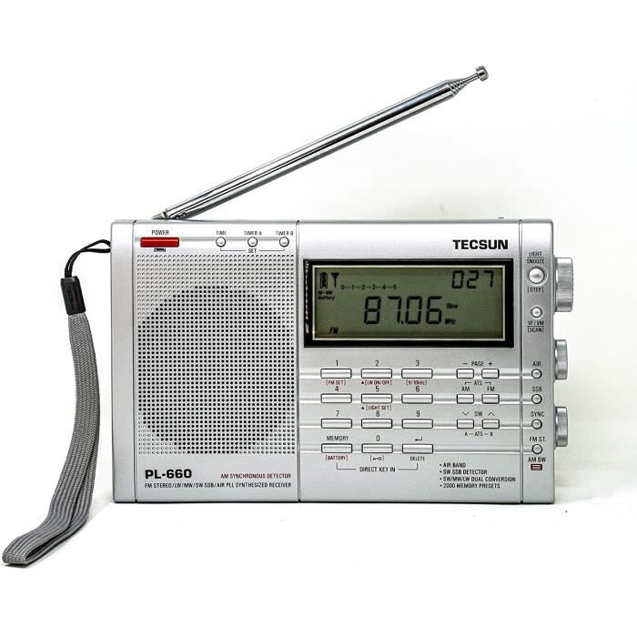 TECSUN PL-660 Recepteur radio a ondes courtes, AM/FM/ LW/ SW/ SSB et aerienne (118-137 MhZ)