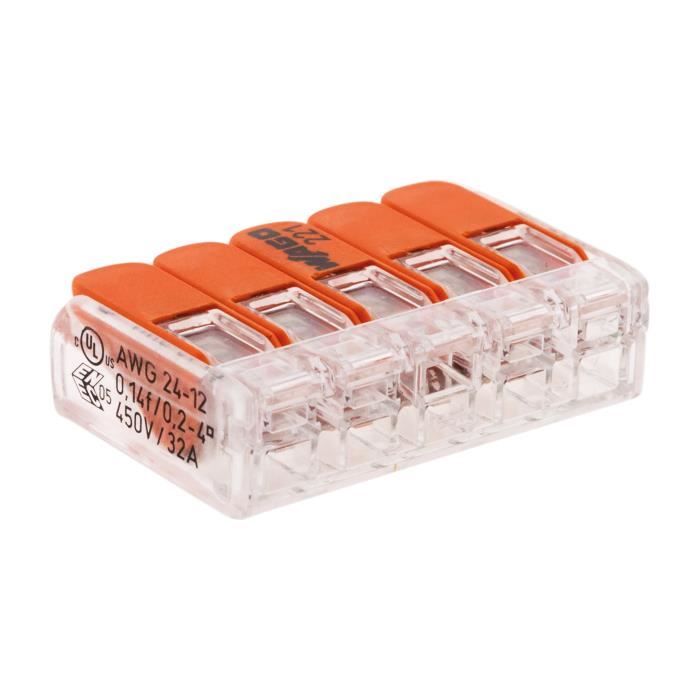 Lot de 20 mini bornes de connexion rapide S221 pour fils rigides - 5 entrées - Wago