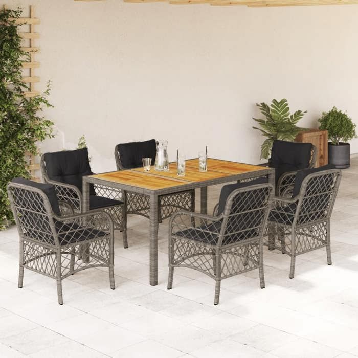 vidaXL Ensemble à Manger de Jardin avec Coussins 7 pcs Table et Chaises de Patio Meubles dExtérieur Terrasse Moderne 3212051