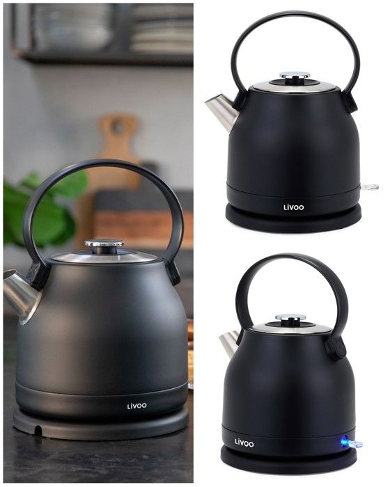 Bouilloire Inox Rétro - NOIRE - 1,5L - 2200W - Sans Fil - Arrêt
