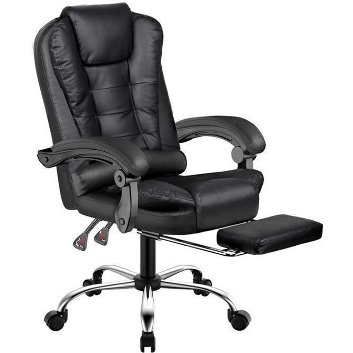 Fauteuil de bureau Chaise en simili cuir avec avec repose-pieds Ergonomique réglable en hauteur Noir