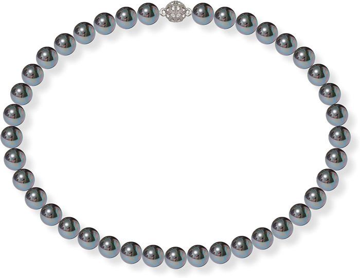 Collier Sautoir Rétro Perles Nacré Bleu 8 Mm Avec Nœud De Soutien, Occasion Bon état - Bijou Vintage