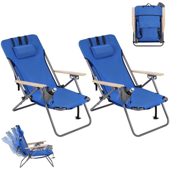 WOLTU Chaise Camping Pliante Lot de 2 Chaise Longue Portable Chaise de Plage Appui-tête Amovible Tissu Oxford Bleu W0ETT0220-2 WOLTU Chaise Camping Pliante Lot de 2 Chaise Longue Portable Chaise de Plage Appui-tête Amovible Tissu Oxford Bleu W0ETT0220-2