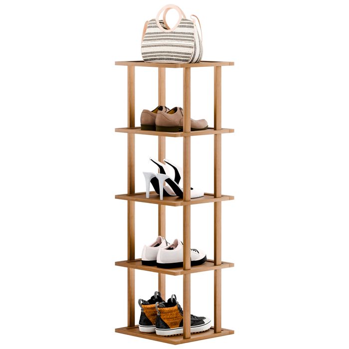 BIPLUT Rangement à Chaussures en Bambou - 5 Niveaux - Gain de Place - Multifonctionnel - Idéal pour Entrées et Petits Espaces