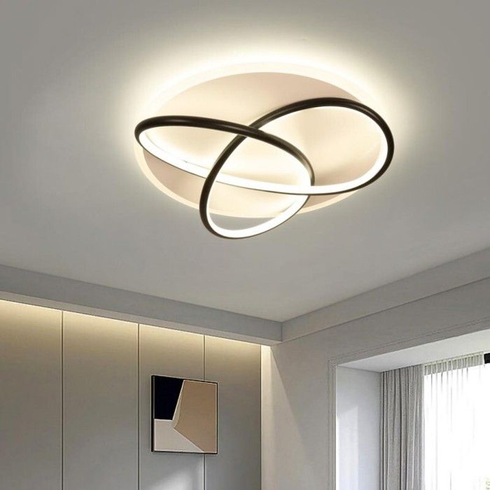 WOTTES Plafonnier LED Moderne 61W - Luminaire Plafond Design Rond Clover Noir - pour Salon Balcon Couloir - Blanc Neutre - Ø50*50CM