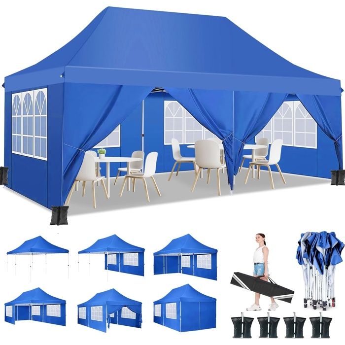 Tonnelle Pliante 3x6 Barnum Pliant Étanche Stable avec 6 Parois LatéralesTonnelle Tente UV 50+ - Bleu