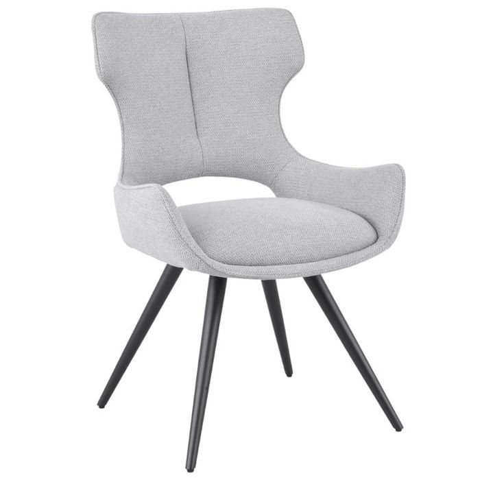 Chaise pivotante 180° tissu gris clair et pieds métal noir – SEVILLE Meubletmoi Chaise pivotante 180° tissu gris clair et pieds métal noir – SEVILLE Meubletmoi