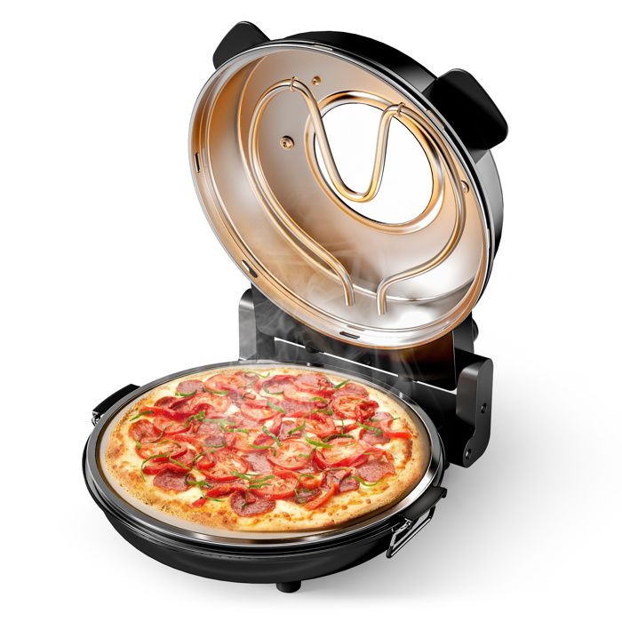 Wiltec Mini four à pizza avec plaque en pierre céramique – 360 x 360 x 180 mm – 400 °C max. – avec Plaque en pierre céramique Ø 32 m - Wiltec