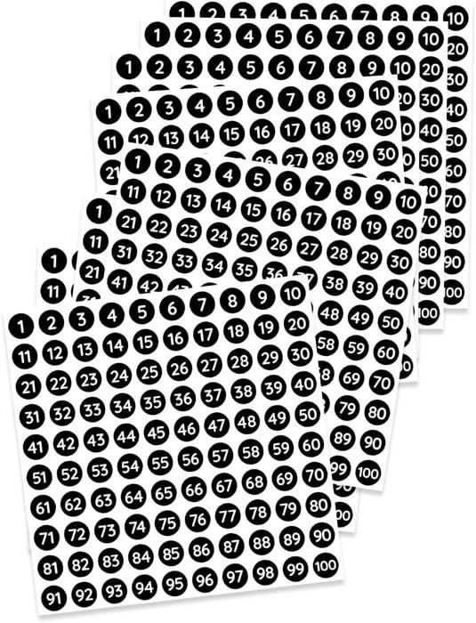 3000 Autocollants Numérotés 1 à 100 - Ronds 10mm Noir Et Blanc - Pour Classement, Bureau, Casiers