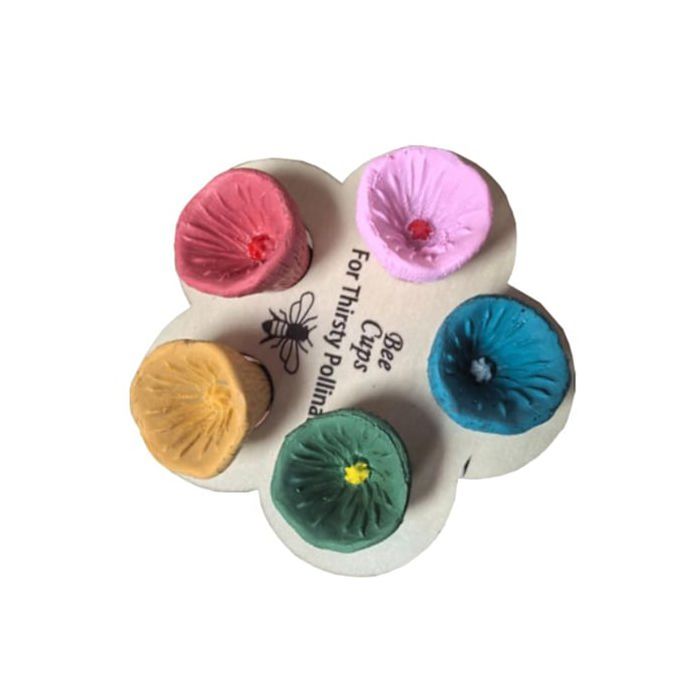 Gobelet à insectes pour abeilles abreuvoir pour abeilles de jardin résine colorée + planche en bois imprimée 12 5 x 10 cm