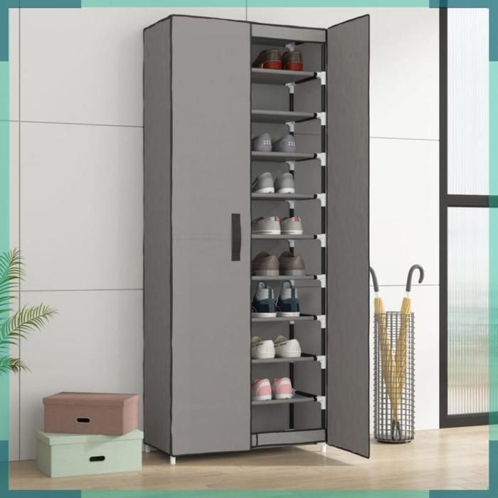 ASHATA Armoire à chaussures Gris 60x30x166 cm Tissu -FHE337259