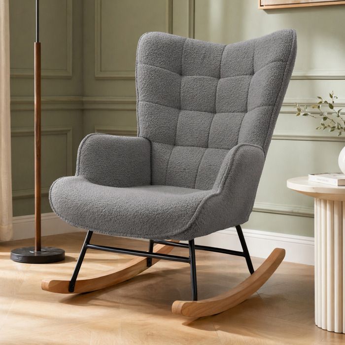 Fauteuil à Bascule - LUMINARIX - Gris foncé - Scandinave - Pieds en Métal et Bois Massif - 1 place