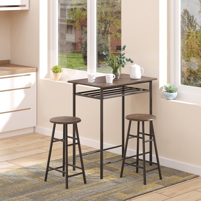 Table A Manger Avec Chaises Ensemble table bar 3 pièces noir métal 80x50x90cm - table à manger +2 tabourets table haute avec Table A Manger Avec Chaises Ensemble table bar 3 pièces noir métal 80x50x90cm - table à manger +2 tabourets table haute avec