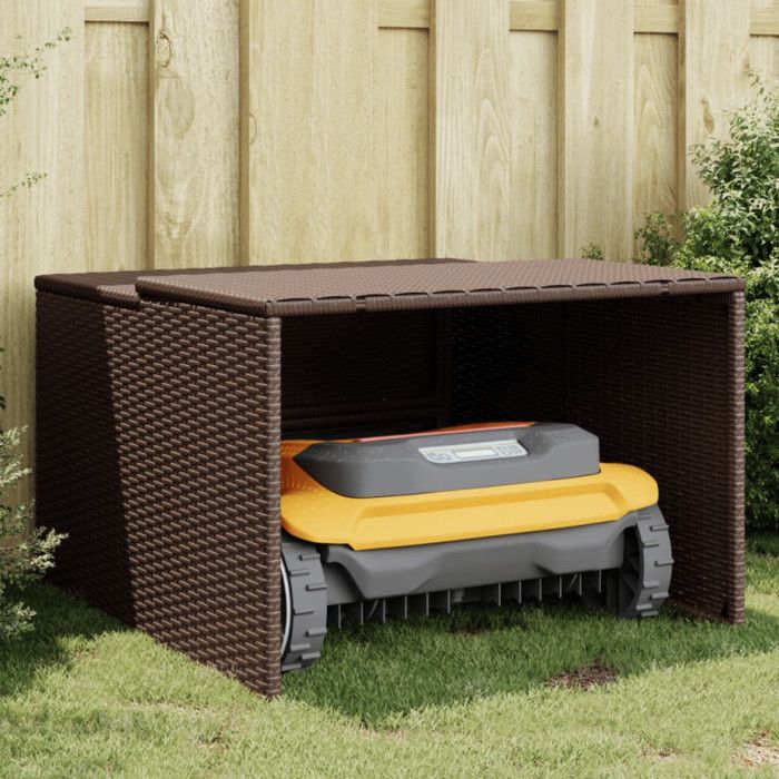 Garage pour robot tondeuse marron 86x90x52 57 cm résine tressée