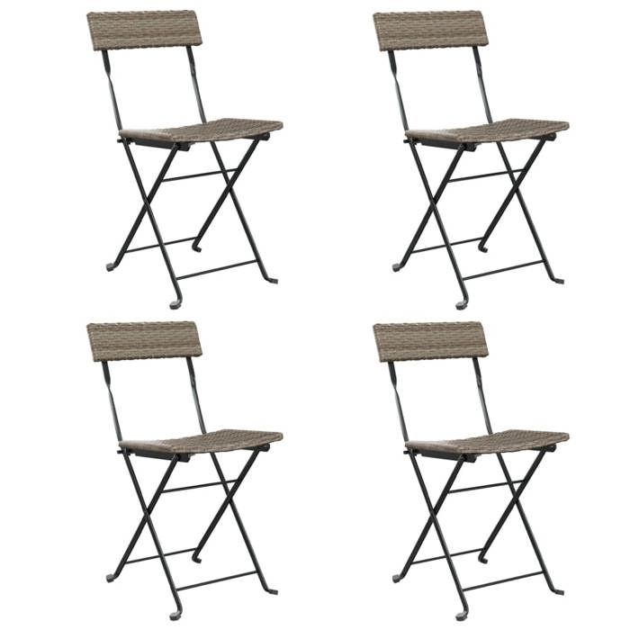 (SOLDES JUILLET)Chaises de bistrot pliantes 4 PCS - UU - Scandinave Fauteuil salon - Gris Résine tressée acier FR13152118