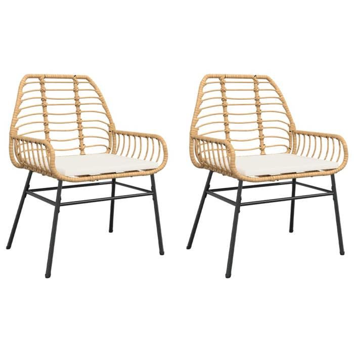 NEW 2025 Chaises de jardin - GKO - Fauteuil jardin - lot de 2 - et coussins - marron rotin - size:57x60x86 cm @@3581