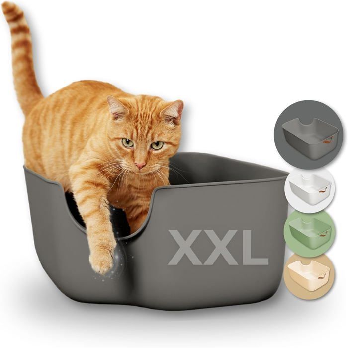 Comparer les prix de BAC A LITIERE - WOODOURS - Bac litière moderne chat XXL ouvert parois hautes grand format gris