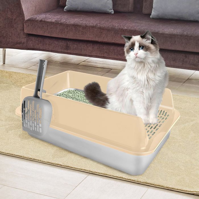 Comparer les prix de MIPAN. Litiere Acier Inoxydable - 60x40x30cm - Bac Litiere pour Chat Semi-fermé avec Rebord Amovible - Anti-éclaboussures - Kaki