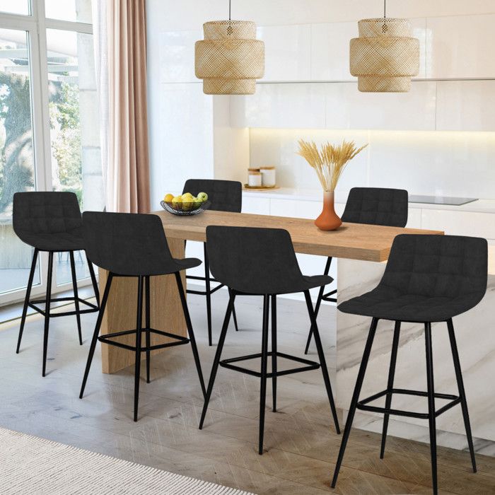 IDMARKET Lot de 6 tabourets de bar MADY en velours noir