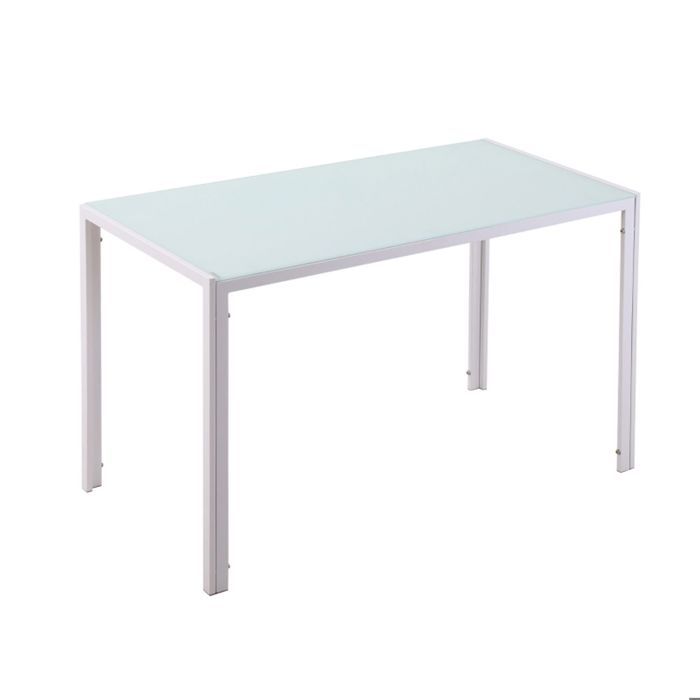 Table de cuisine 120x60 plateau verre trempé Table à manger structure métal blanc design moderne surface facile dentretien