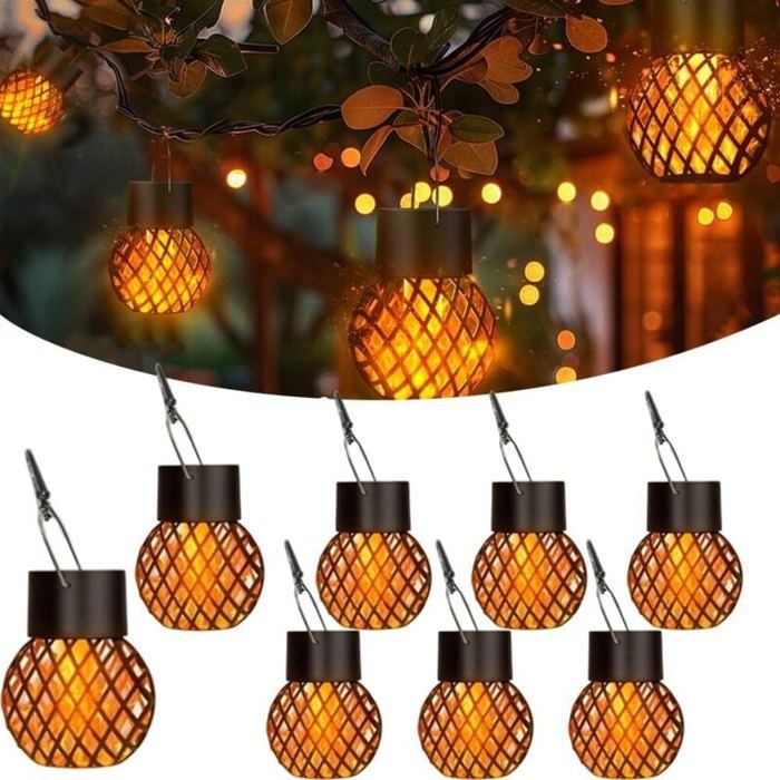 DRE-8 Pièces Lampes Solaires Suspendues Petites lanternes LED à suspendre IP65 Étanche Lanterne Solaire de Jardin Lumière Solair