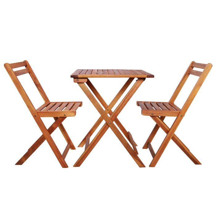 Ensemble bistro pliable en bois - JILL - Bois dacacia massif - Finition à lhuile - 60x60x73 cm (table)