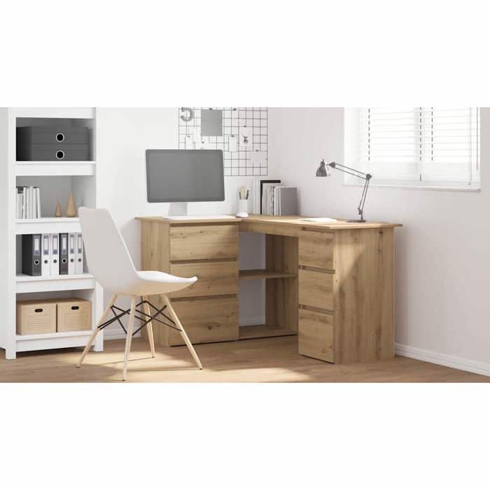 Bureau dangle chêne artisanal - CLARENCE - 145x100x76 cm - Bois dingénierie - 60 kg capacité - Assemblage requis