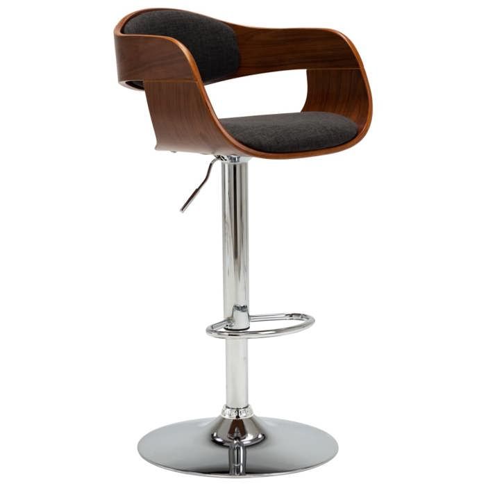 Tabouret de bar en bois courbé - XWO - Gris et marron - Tissu doux - Bois courbé - Métal chromé - 495x505x(87-108) cm