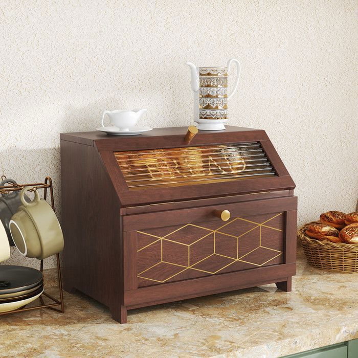 Boîte à pain - HOLTICO - Boîte à pain moderne style français avec double rangement et fermeture magnétique - 38 x 32 x 25 cm-Marron