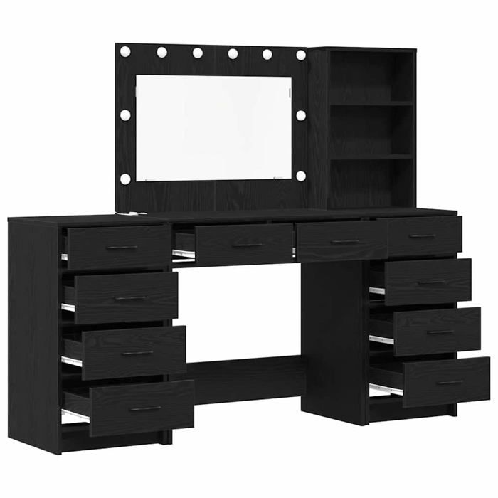 Coiffeuse moderne - vidaXL - Chêne Noir - Bois dingénierie - 40x41x135 cm - Mirroir LED - 2 tiroirs - Rangement ample